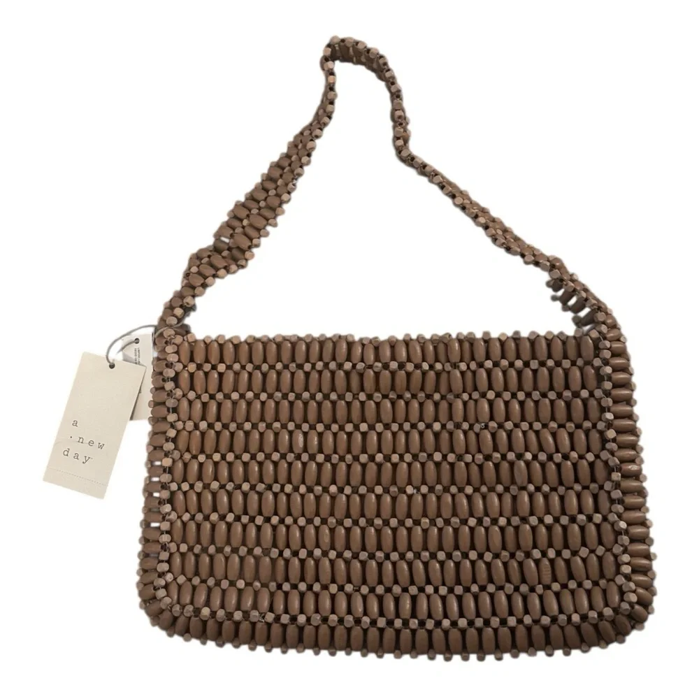A New Day Tan Beaded Shoulder Bag